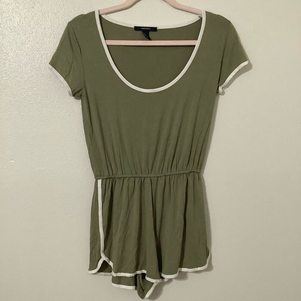 Olive Green Slouchy Lightweight Sporty Casual Leisure Spring Summer Romper Small